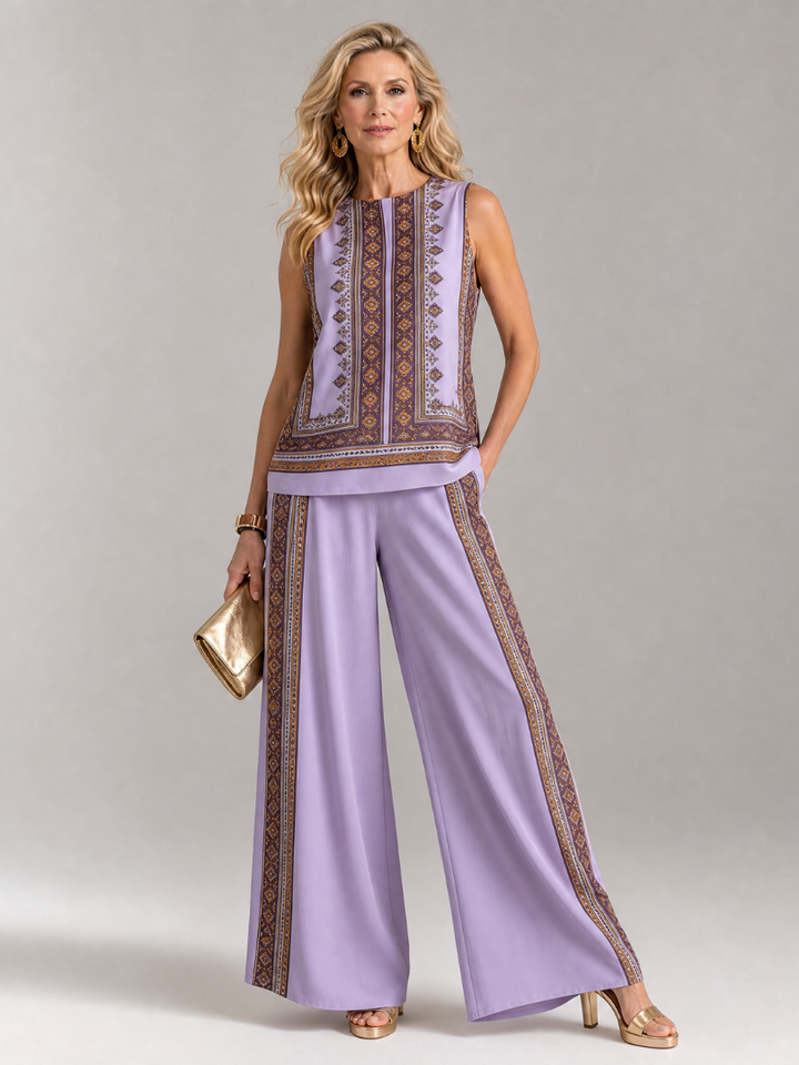 Paige | Printed Sleeveless Top And Wide Leg Pants Set