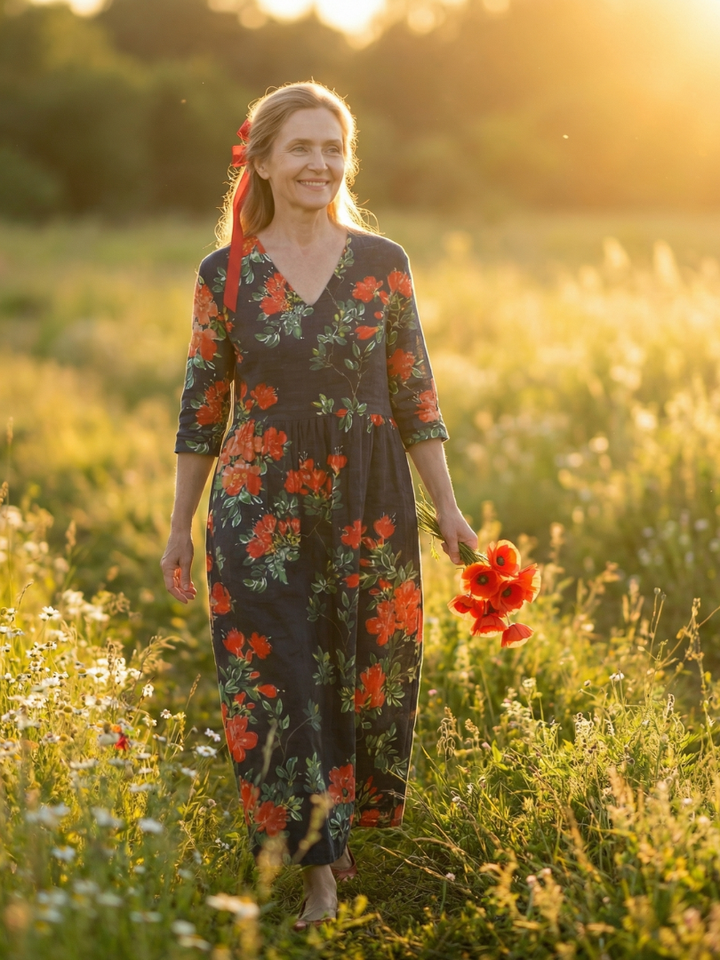 Cyrus | Calm Drape Floral Midi Dress