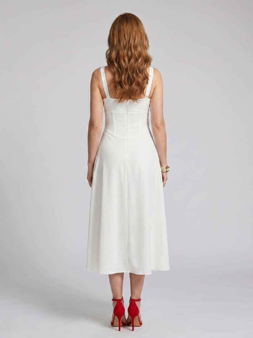Zenobia | Spaghetti Strap Ruched Bodice Midi Dress