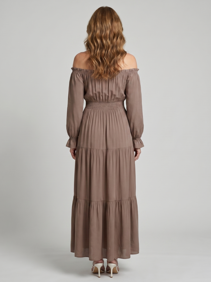Anora | Off Shoulder Side Slit Midi Dress
