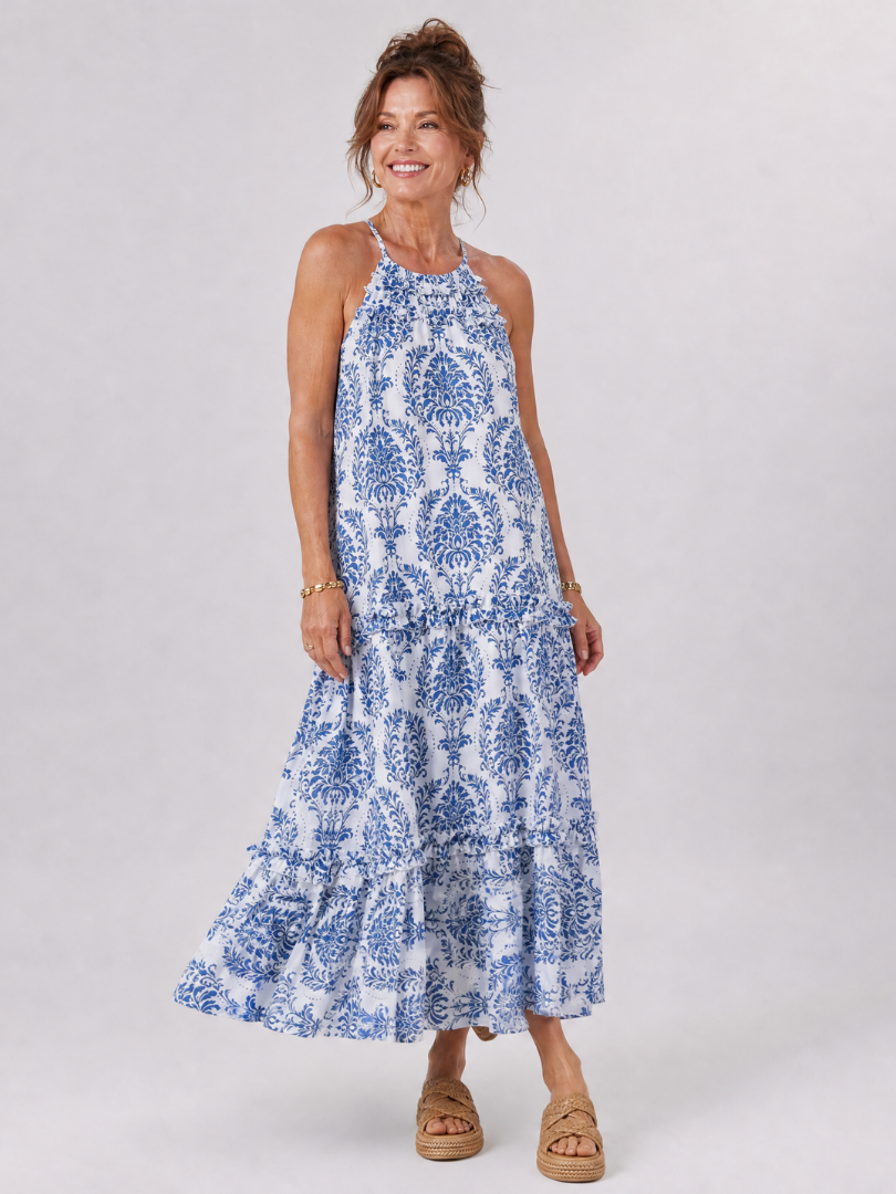 Imene | Sleeveless Mixed Print Midi Dress