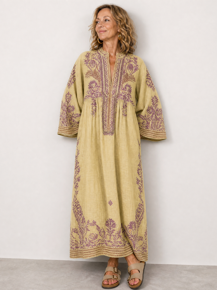 Brenda | Embroidered Three Quarter Sleeve Midi Dress