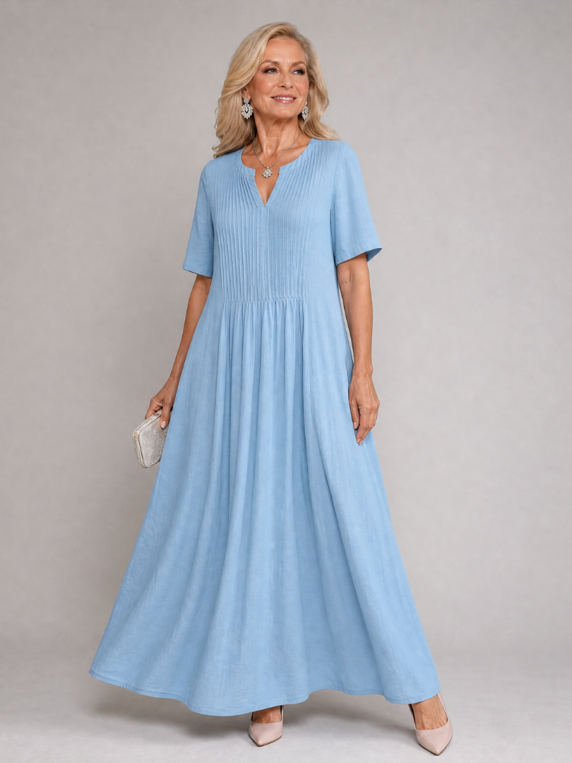 Vuma | Pleated V Neck Midi Dress