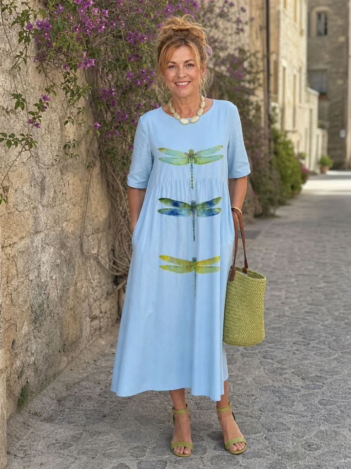 Daisy | Dragonfly Print Midi Dress