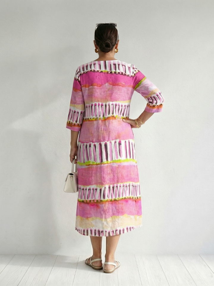 Calla | Easy Flow Patterned Stripe Midi Dress