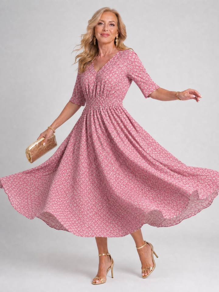 Zorynne | Printed V Neck Midi Dress