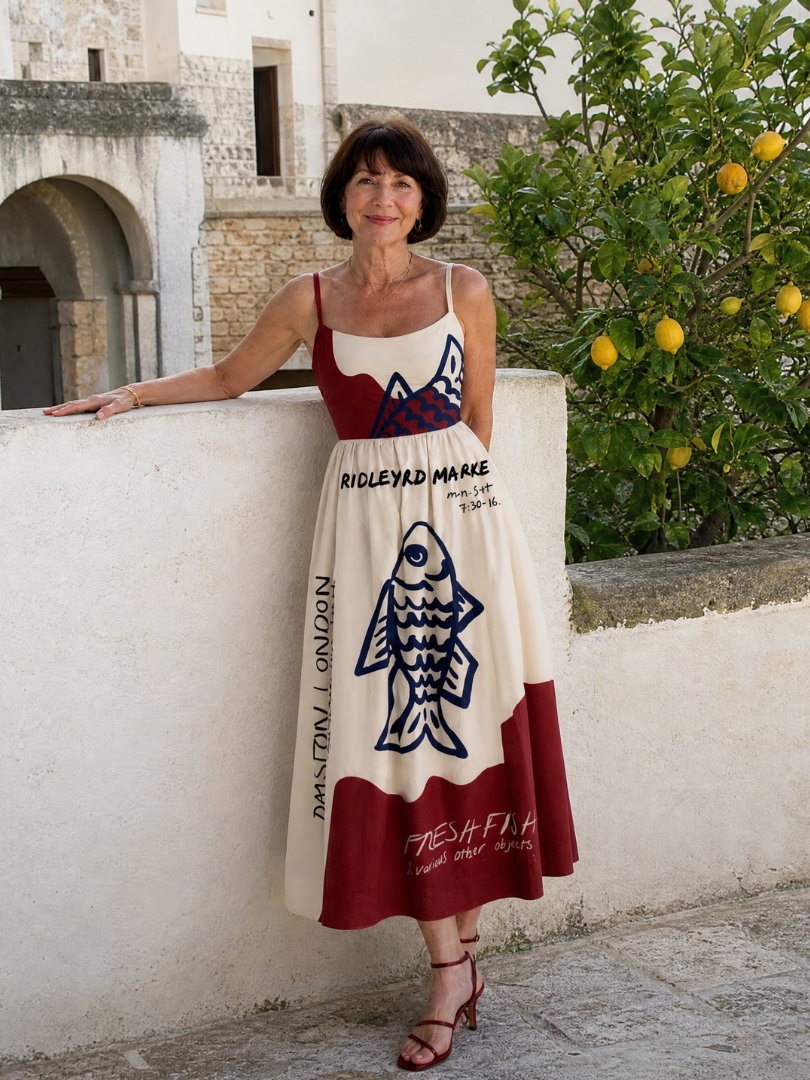 Eiope | Fish Graphic Sleeveless Midi Dress