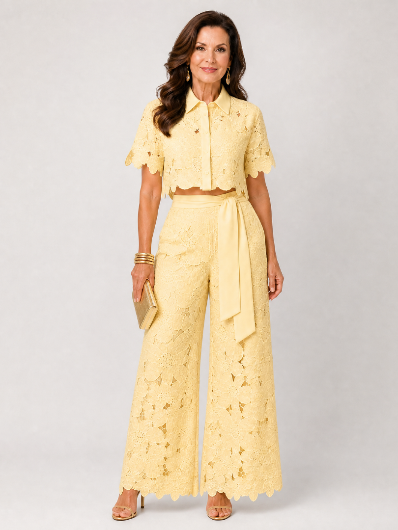 Zelmira | Lace Button Front Two Piece Pant Set