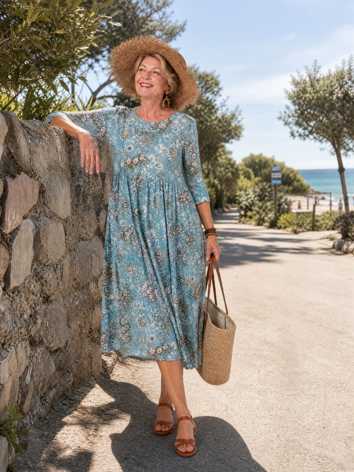 Gloria | Floral Three Quarter Sleeve Midi Dress