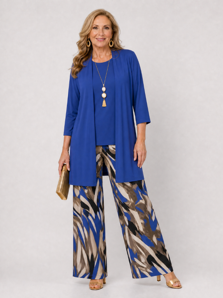 Aureliah | Printed Open Front Three Piece Pant Set