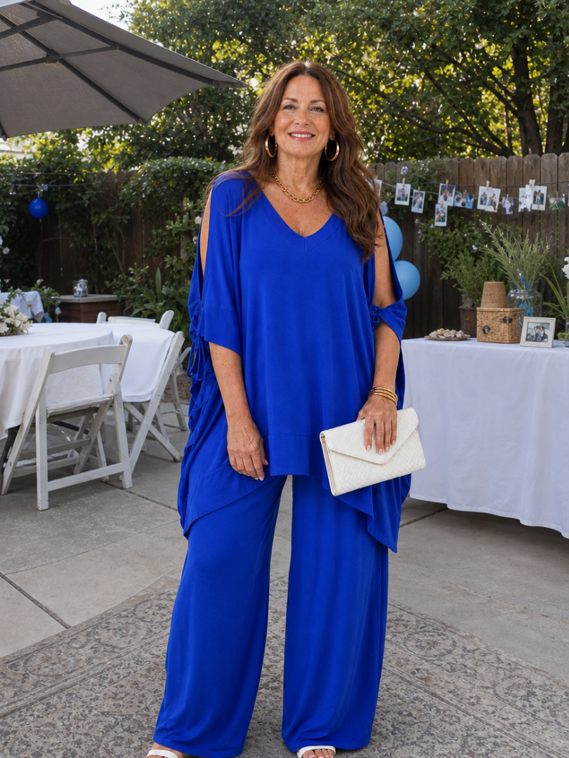 Nicole | Draped Tunic And Wide Leg Pants Set