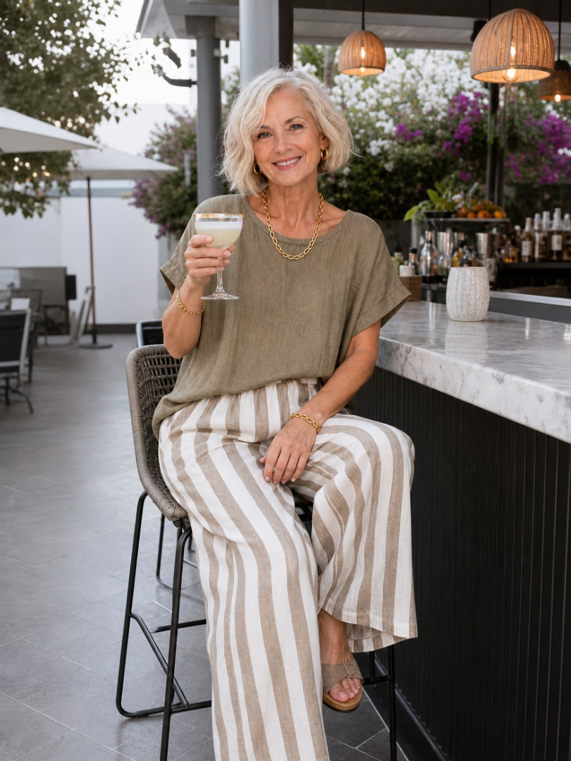 Anna | Relaxed Top And Striped Wide Leg Pants Set
