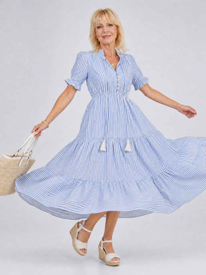 Kelsey | Striped Button Front Tiered Midi Dress