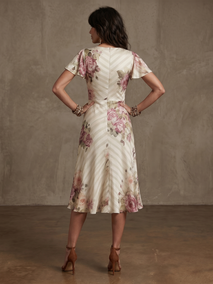Sina | Floral Wrap Ruched Midi Dress