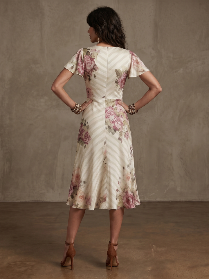 Sina | Floral Wrap Ruched Midi Dress