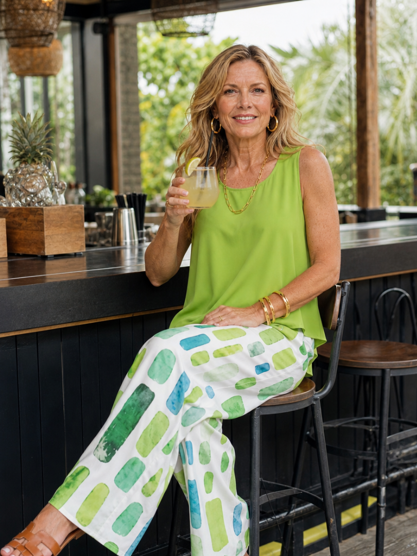 Hannah | Layered Tank Top And Printed Wide Leg Pants Set
