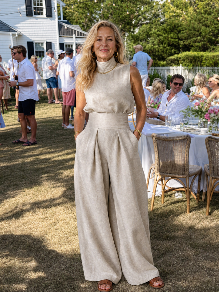 Brooklyn | Sleeveless Mock Neck Top And Wide Leg Pants Set