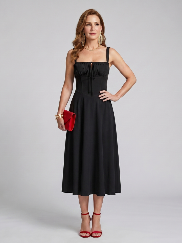 Zenobia | Spaghetti Strap Ruched Bodice Midi Dress