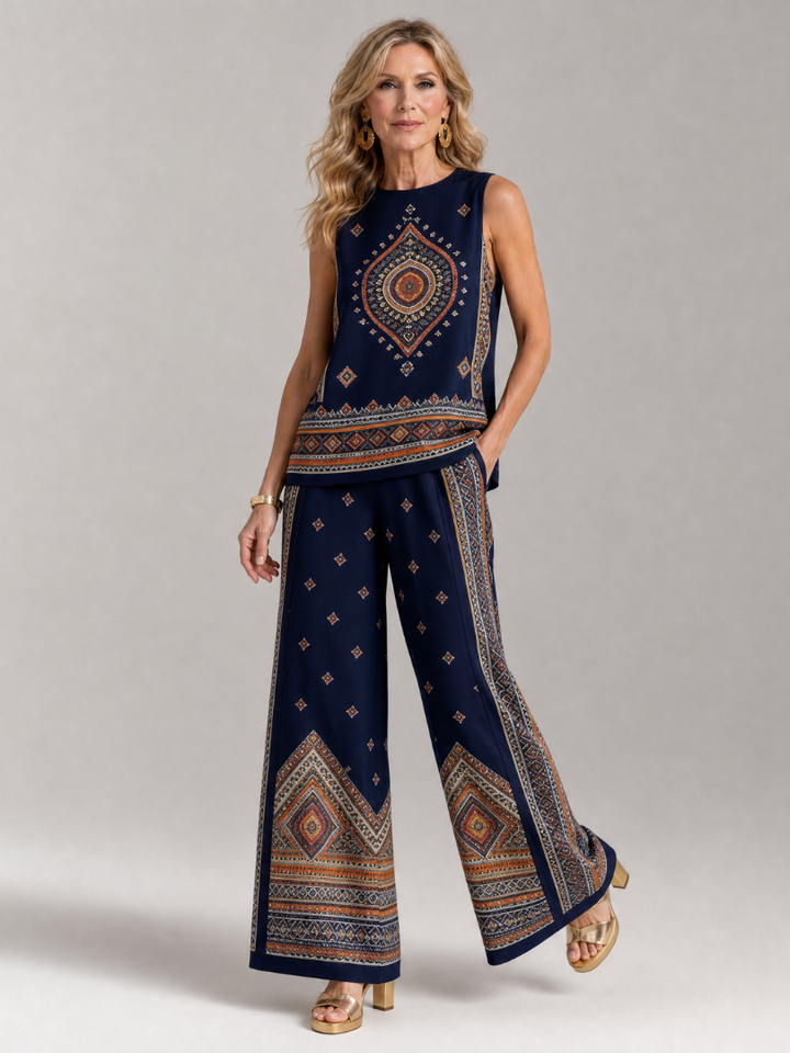 Paige | Printed Sleeveless Top And Wide Leg Pants Set