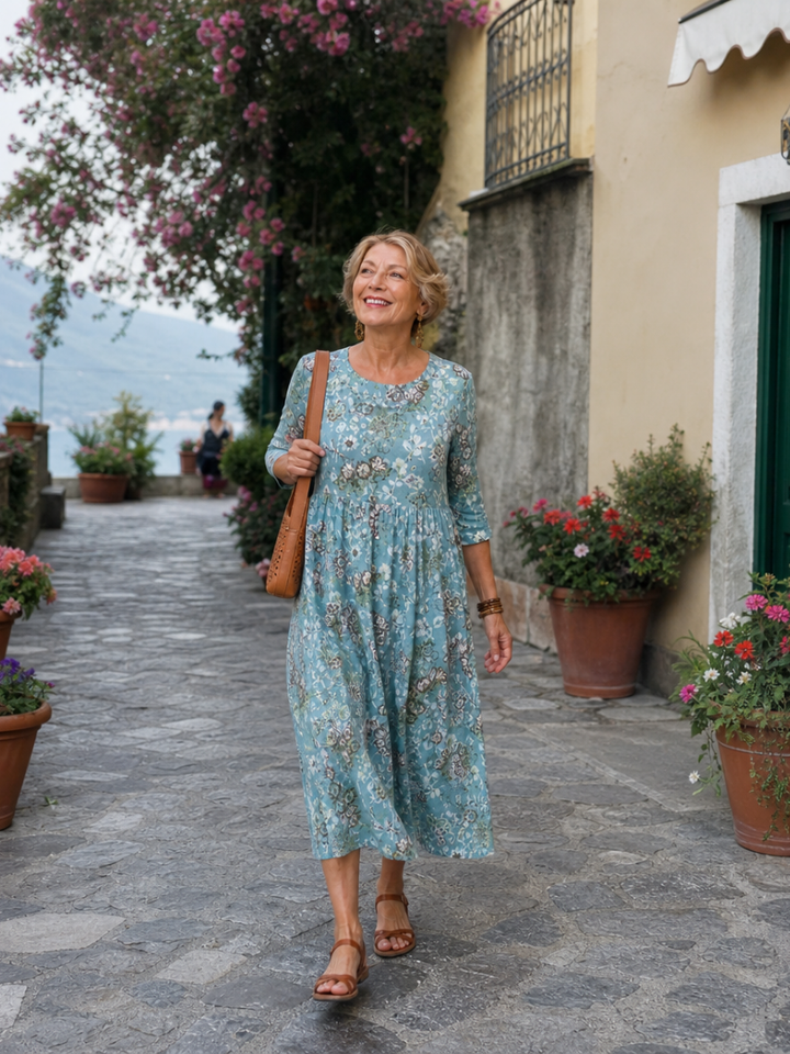 Gloria | Floral Three Quarter Sleeve Midi Dress
