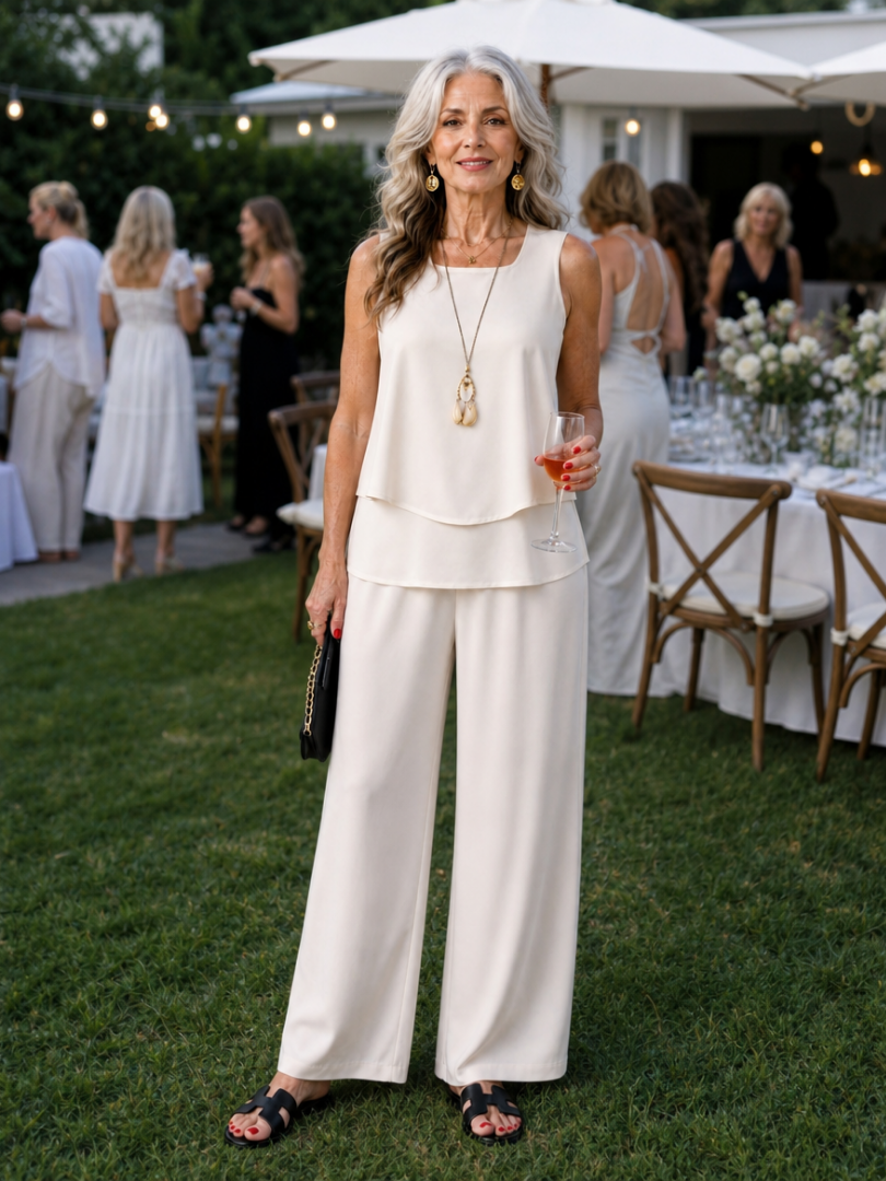 Addison | Layered Tank Top And Wide Leg Pants Set