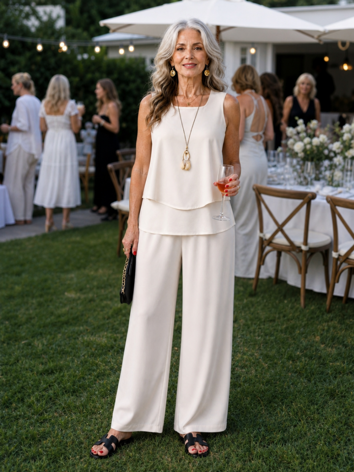 Addison | Layered Tank Top And Wide Leg Pants Set