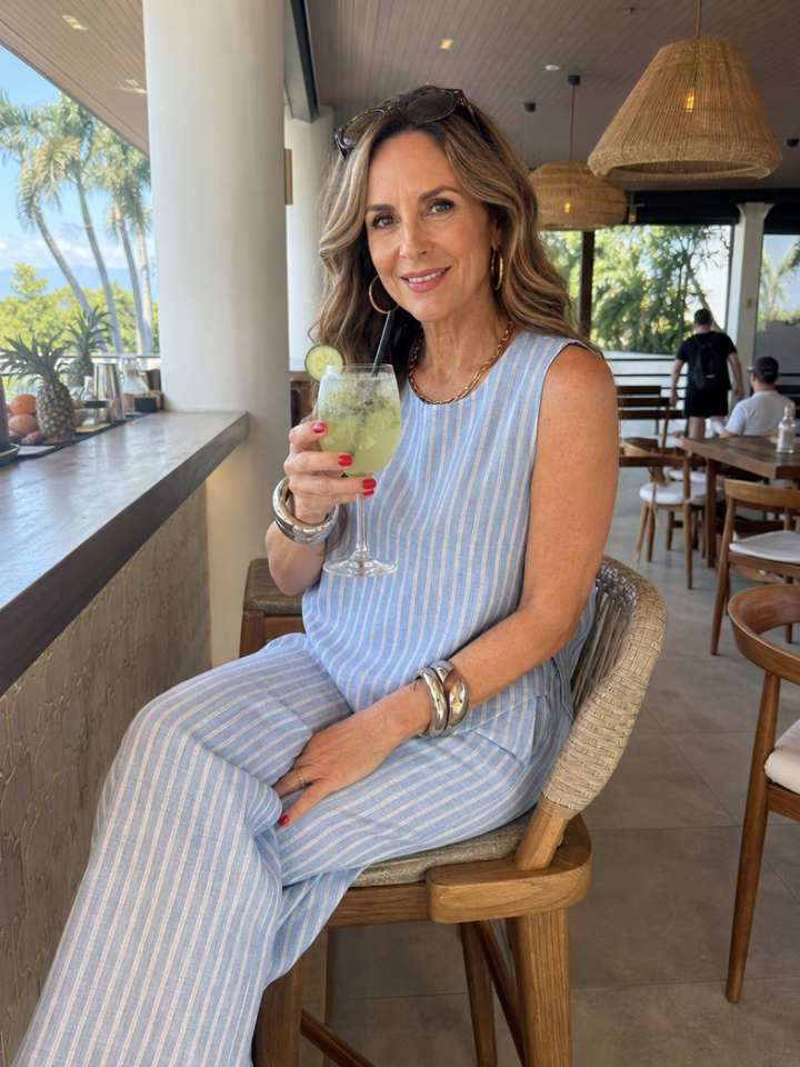 Lucia | Sleeveless Stripe Top And Wide Leg Pants Set