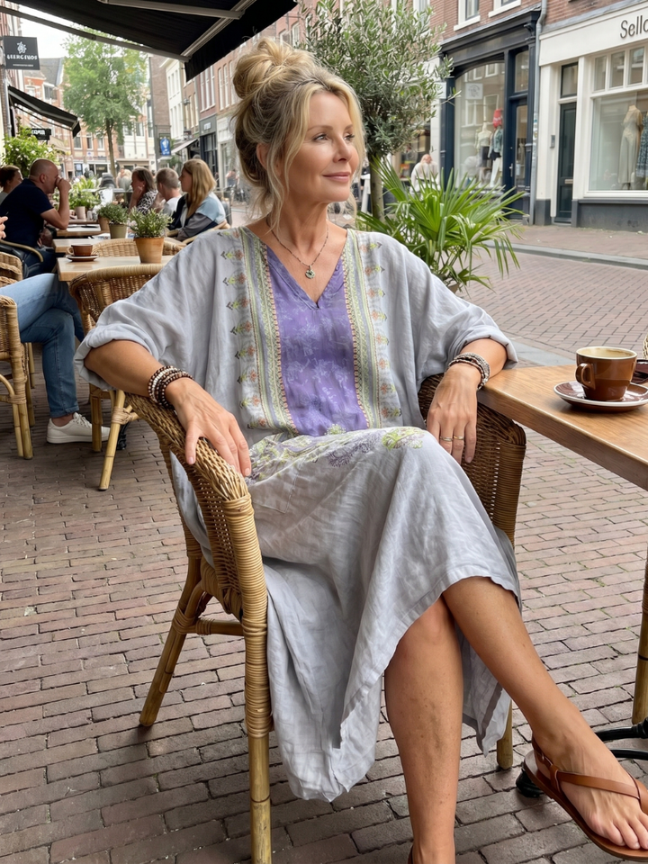 Raina | Contrast Panel Embroidered Oversized Pocket Midi Dress