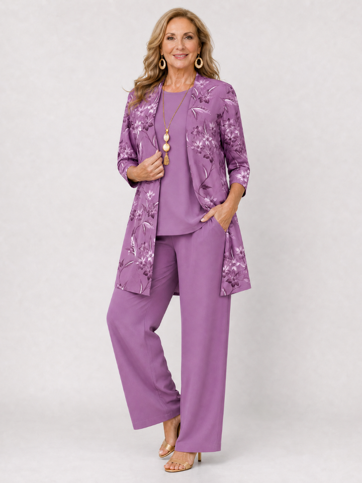 Aureliah | Printed Open Front Three Piece Pant Set
