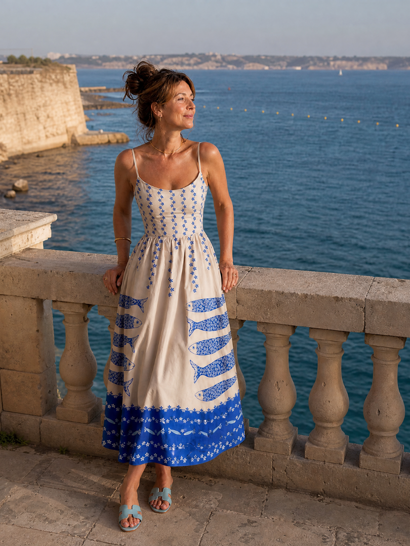 Mukara | Fish Print Sleeveless Midi Dress