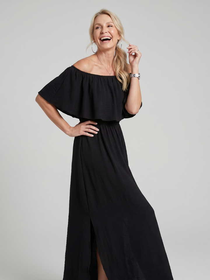 Elowira | Off Shoulder Soft Floral Print Midi Dress