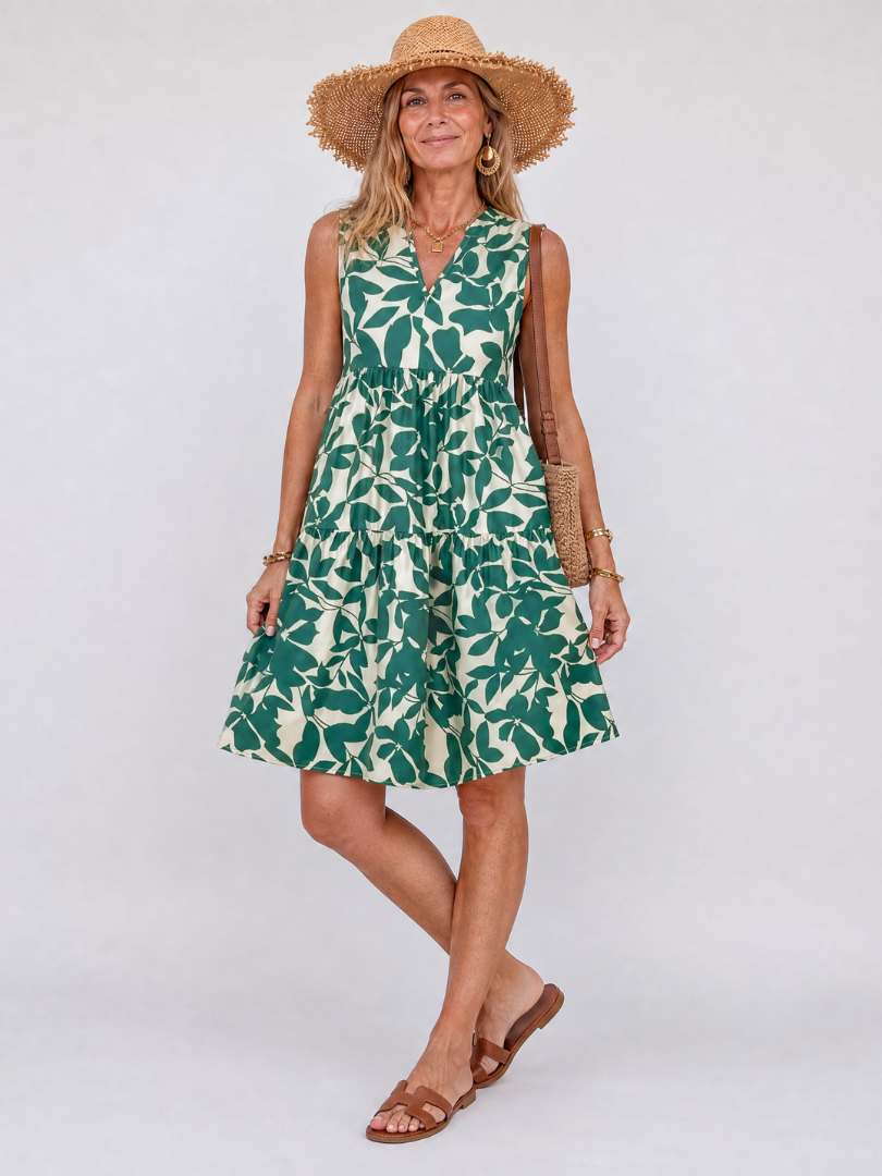Ysalenne | Leaf Print Sleeveless Mini Dress