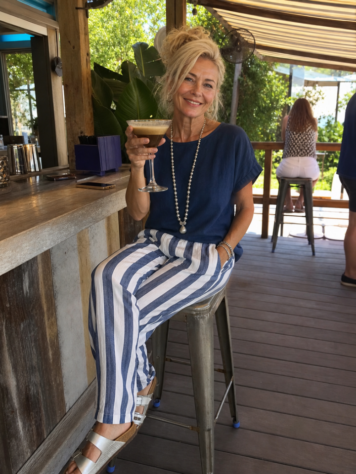 Presley | Relaxed Top And Wide Leg Stripe Pants Set