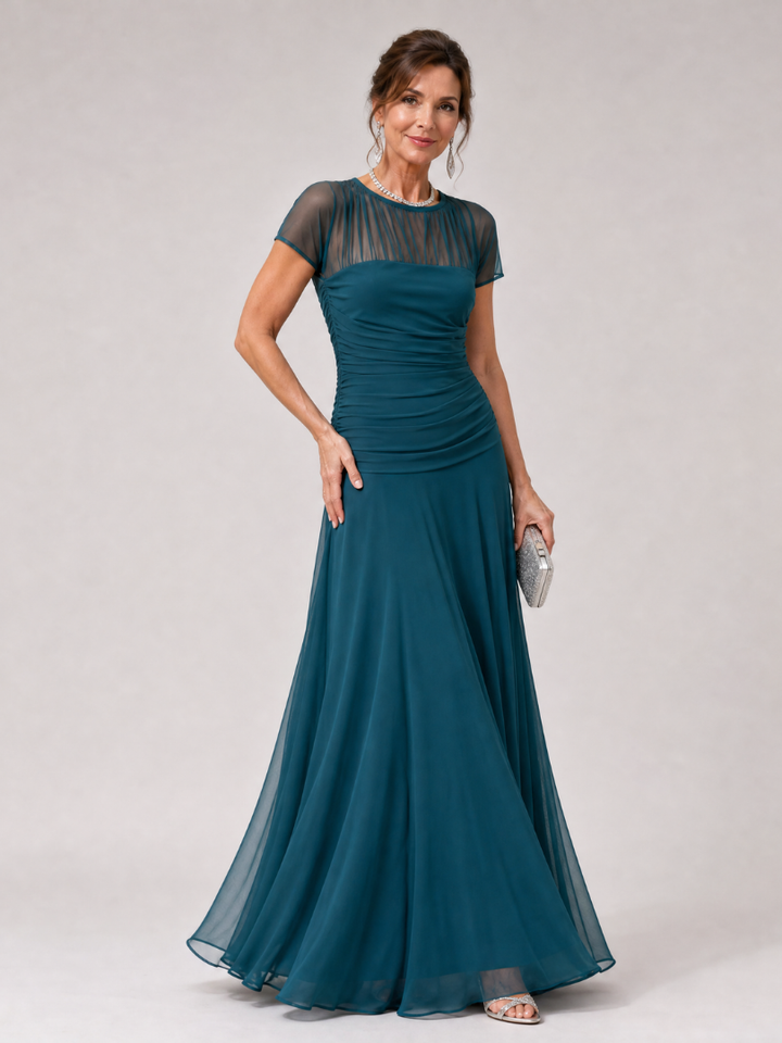 Aurethia | Mesh Yoke Ruched Maxi Dress