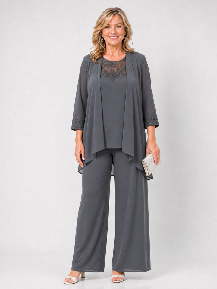 Leocadia | Lace Neck Three Piece Pant Set