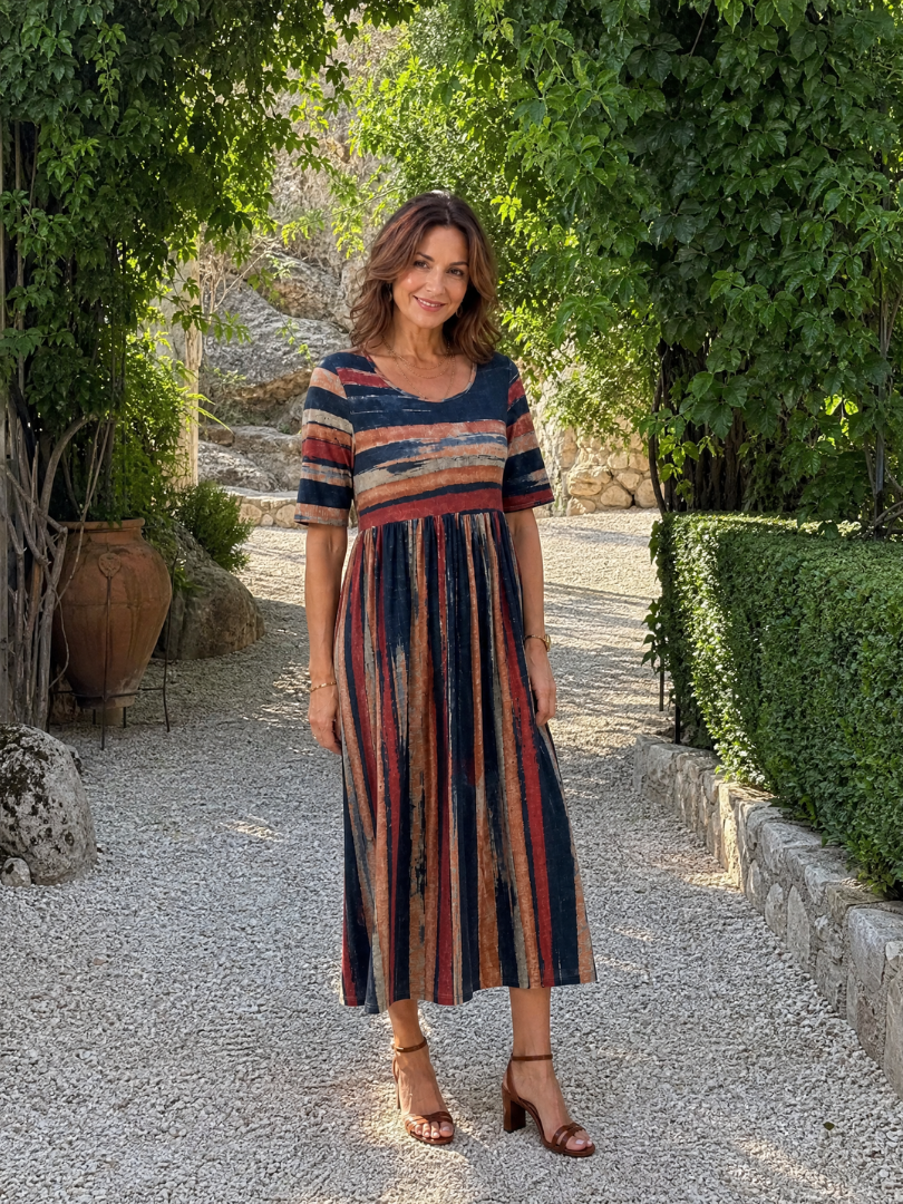 Maelisande | One Shoulder Striped Midi Dress