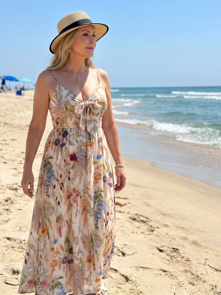 Teresina | Spaghetti Strap Gathered Waist  Midi Dress