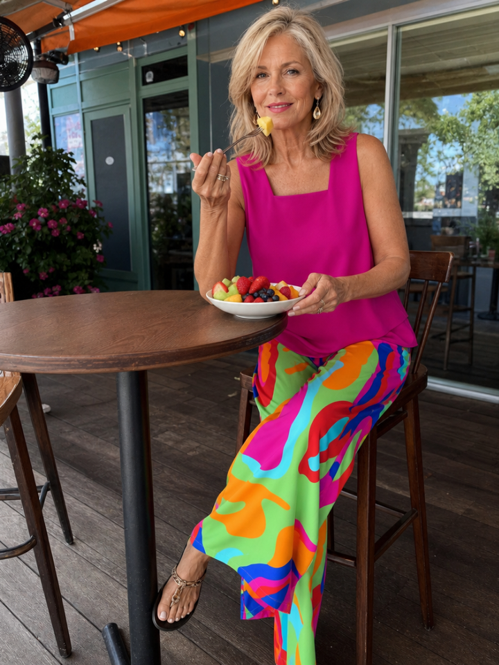 Skylar | Layered Tank Top And Abstract Wide Leg Pants Set