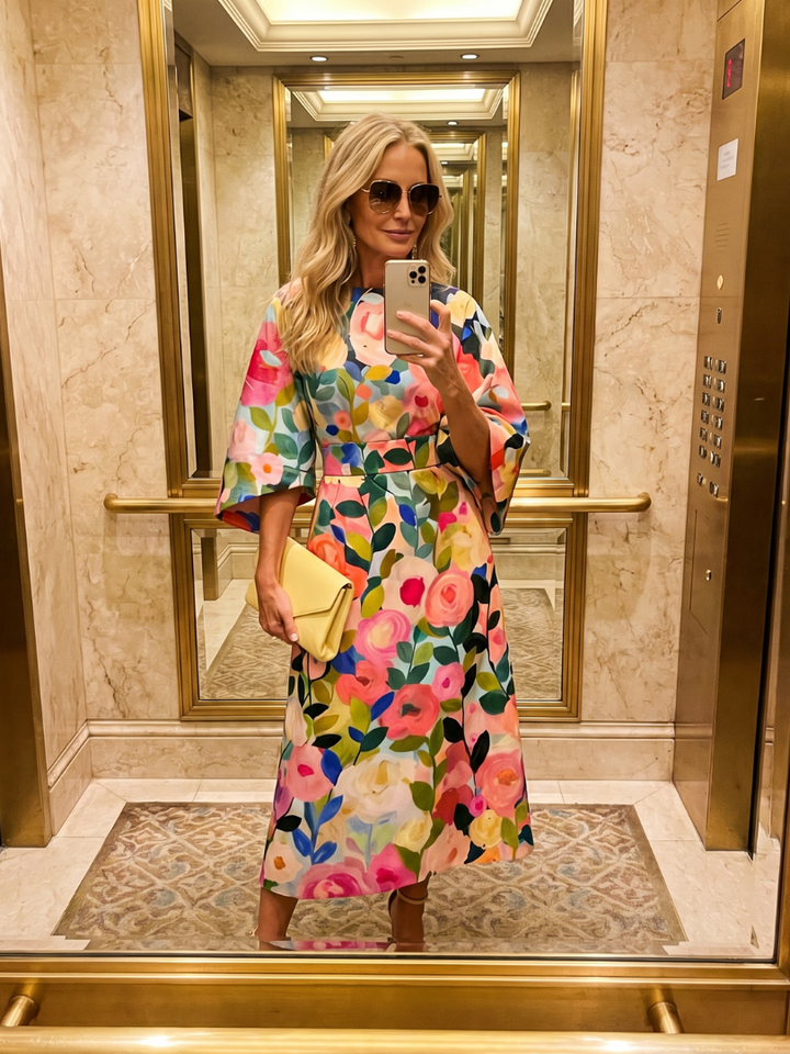 Glade | Wide Sleeve Floral Midi Dress