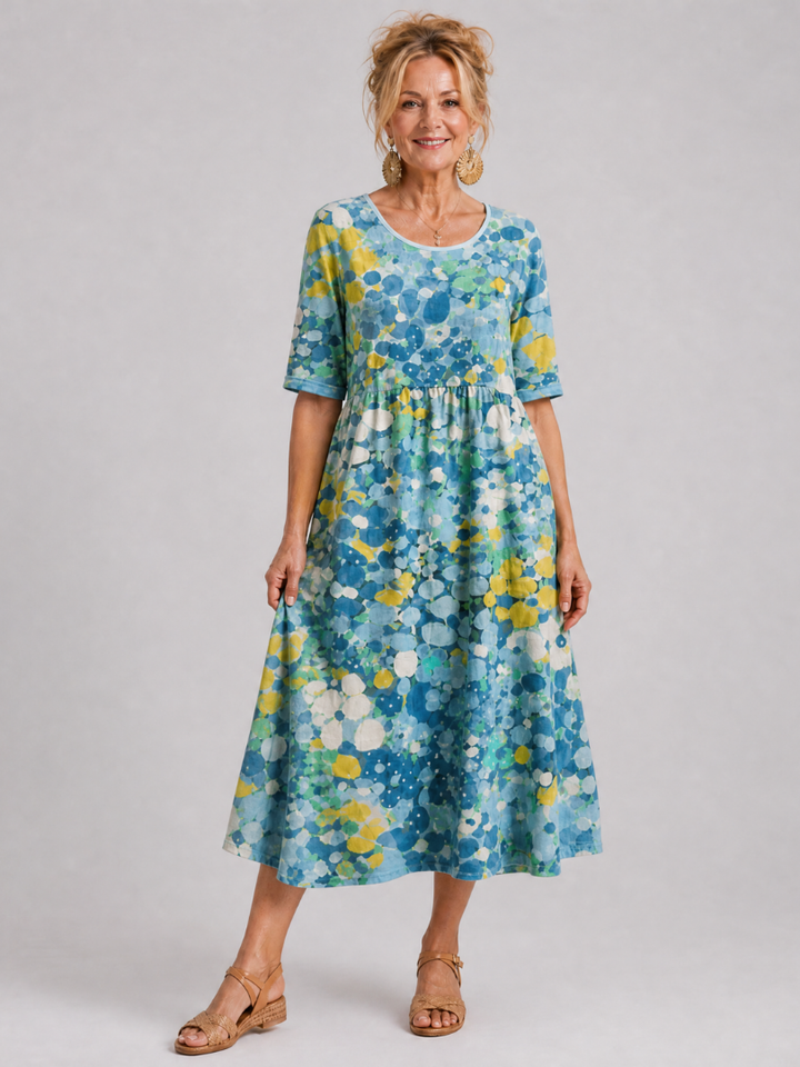 Ysoria | Printed Half Sleeve Midi Dress