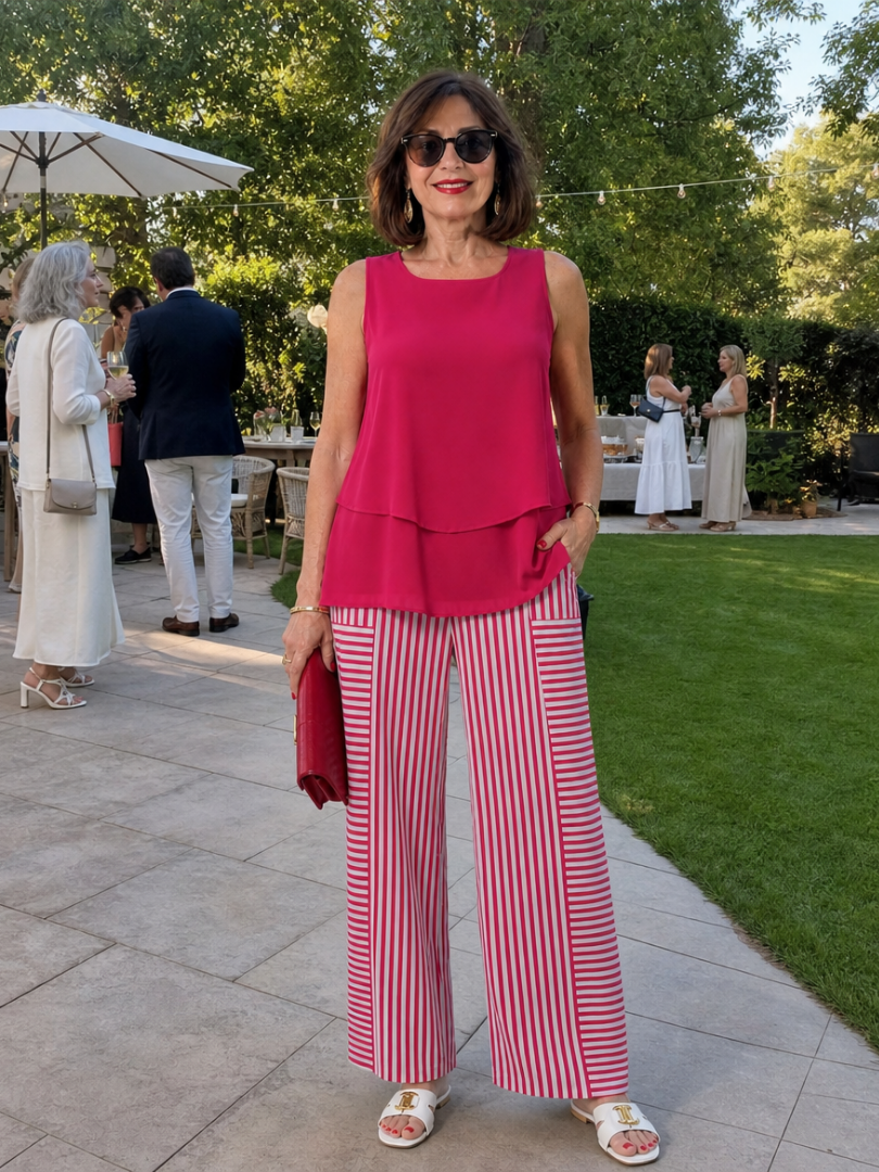 Madeline | Layered Tank Top And Striped Wide Leg Pants Set