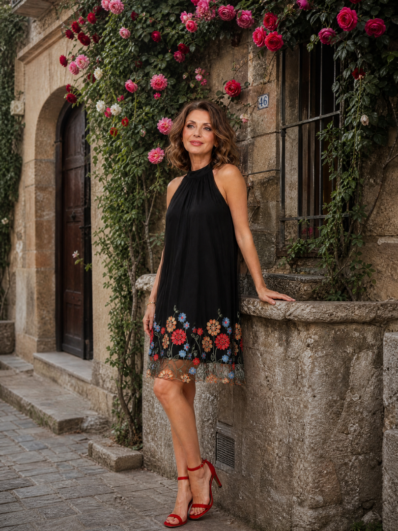 Sophie | Embroidered Halter Neck Mini Dress