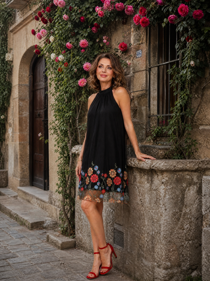 Sophie | Embroidered Halter Neck Mini Dress