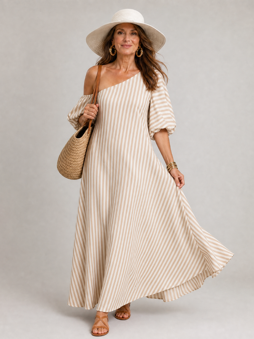 Arianell | One Shoulder Stripe Midi Dress