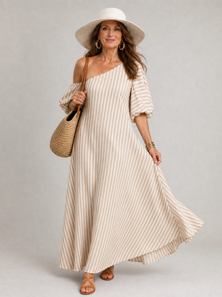 Arianell | One Shoulder Stripe Midi Dress