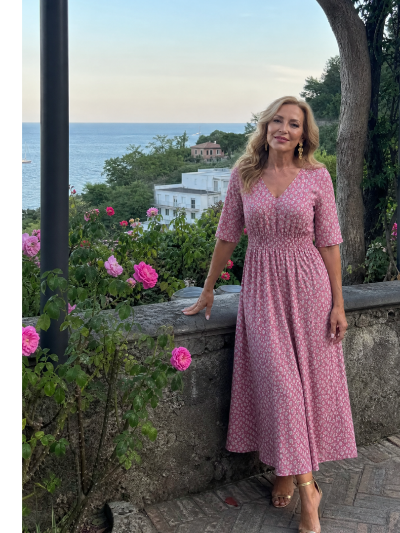 Zorynne | Printed V Neck Midi Dress