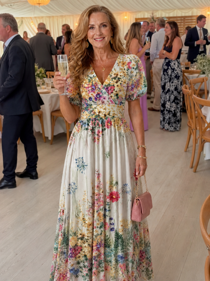 Amber | Floral Puff Sleeve Midi Dress