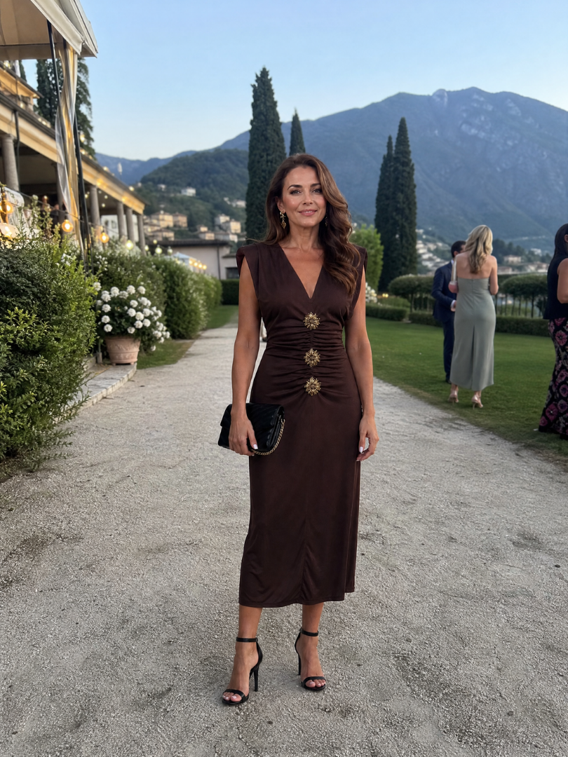Jenna | Embellished V Neck Midi Dress