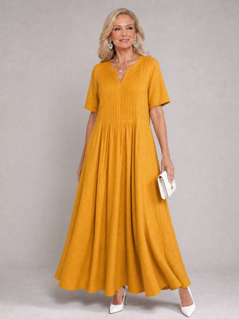 Vuma | Pleated V Neck Midi Dress