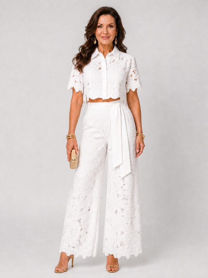 Zelmira | Lace Button Front Two Piece Pant Set